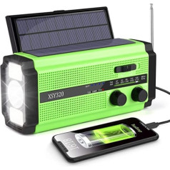 MILFECH saules radio, AM/FM kloķa radio, pārnēsājams avārijas radio ar 5000 mAh uzlādējamu akumulatoru, 3 režīmu LED kabatas lukturītis, LED lasīšanas lampa, SOS signalizācija un rokas kloķa Dinamo kempingiem, ceļojumiem (zaļš)