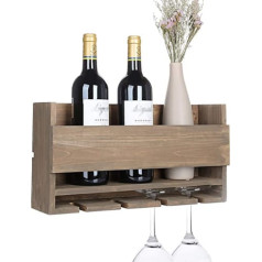 Vencipo Wine Rack Wooden for 4 Glasses Bottle Rack Organiser, Vintage Glass Shelf Wall for Kitchen Storage, Retro Wine Wall Decoration for Living Room