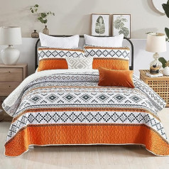 Wongs Bedding WONGS GULTAS VEIDAS Oranžs gultas pārklājs 220 x 240 cm Boho gultas pārklājs gultai Mikrošķiedras sega ar 2 x spilvendrānām 50 x 70 cm svītraini ģeometriski dīvāni, komforts un mīksta sega