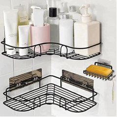 CHRERNA Shower Shelf, No Drilling, Bathroom Organiser, Rustproof Stainless Steel Shower Shelf, No Drilling with Soap Holder, Bathroom Organiser, Bathroom Shelf, Shower Shelf, Corner for Bathroom, Kitchen