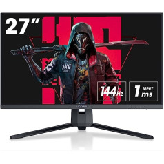 KOORUI 27 collu QHD spēļu monitors 144 Hz, 1 ms, DCI-P3 90% krāsu diapazons, FreeSync savietojams ar G-Sync, (2560 x 1440, HDMI, DisplayPort) Melns