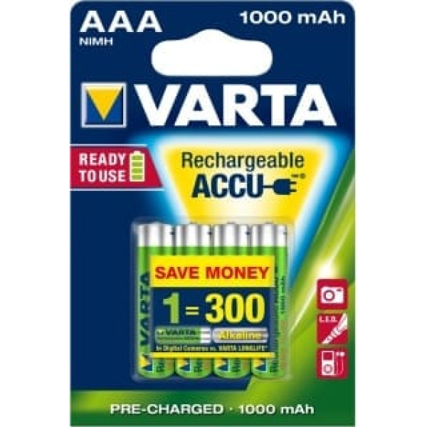 Varta Akumulators r3 1000 mah 4 gab. gatavs 2 lietošanai