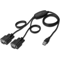 Digitus USB 2.0 līdz 2x RS232 (db9) pārveidotājs/adapteris ar USB am/Ż kabeli, 1,5 m garš