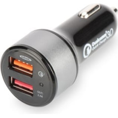 Ednet Qualcomm quick charge 3.0 car charger, 2xusb (3a / 2.4a), black and silver