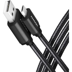 Action Bumm-am20ab cable microusb - usb a, 2m, usb 2.0, 2.4a, aluminum, black braid