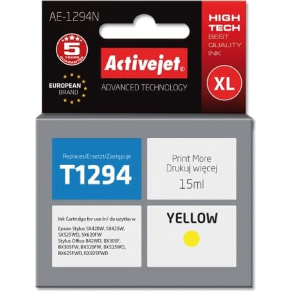 Activejet ae-1294n tinte (Epson T1294 nomaiņa; supreme; 15 ml; dzeltena)