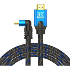 Savio HDMI kabelis (m) V2.1, leņķveida, 5 m, 8 k, varš, zili melns, zelta uzgaļi, Ethernet/3D CL-175