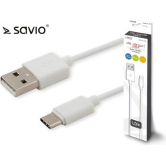 Savio cl-125 kabelis (usb tips c - usb 2.0 tips a; 1m; balta krāsa)