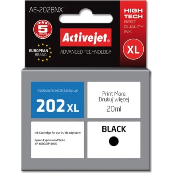 Activejet ae-202bnx tinte (aizvietotājs epson 202xl g14010; supreme; 20 ml; melna)