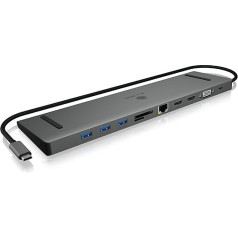 Icybox Ib-dk2106-c tipa c dokstacija ar trīskāršu video izeju, 2x ātrgaitas HDMI A tipa, 1x vga interfeiss, trīs usb 3.0 viena saskarne