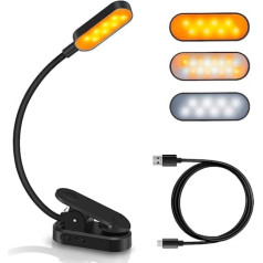 OUILA lasīšanas lampas grāmatu skava, grāmatu lampa ar 16 gaismas diodēm, 3 krāsu temperatūra, 3 spilgtumi, nepārtraukta spilgtuma spailes lampa, 360° elastīga USB uzlādējama nakts lasīšanai gultā, ceļojumiem e-lasītāja e-grāmata