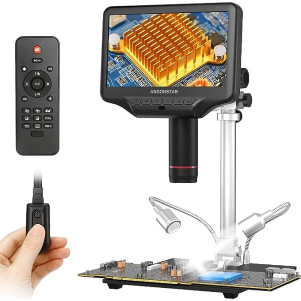 Andonstar AD407 Pro 3D HDMI lodēšanas digitālais mikroskops, 4MP 2160P UHD video ieraksts, 7 collu regulējams LCD ekrāns, USB video elektroniskie mikroskopi remontam, shēmas plate, SMT SMD DIY