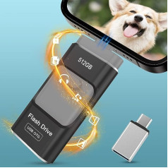 512 GB USB zibatmiņa tālrunim, Ryican 4 vienā Memory Stick ārējās atmiņas paplašinājums operētājsistēmai iOS, USB 3.0 Photostick zibatmiņas disks Android mobilajam tālrunim/klēpjdatoram/personālajam datoram/pad, dati kopēti ar vienu klik