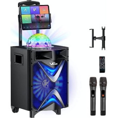 Karaoke skaļrunis, VeGue Bluetooth PA sistēmas karaoke mašīna ar disko bumbiņu, dubultais UHF mikrofons, planšetdatora atbalsts, 10 collu zemfrekvences skaļrunis mājas karaokei, ballītei, baznīcai (VS-1088)