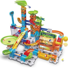 VTech Marble Rush — Super Action Set L100 E — Interaktīvs marmora skrējiena komplekts ar gaismu un skaņu, aizraujošiem trases elementiem, būvniecības iespējām un ceļvežiem — bērniem vecumā no 4 līdz 12 gadiem