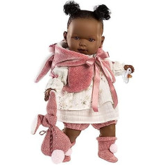 Llorens 42646 Nicole lelle ar brūnām acīm, melnu matu ķermenis, lelles mazulis, ieskaitot rozā truša tērpu, manekena un mīksta veste ar jaukām truša ausīm, 42 cm, krāsains