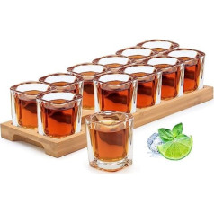 Suprobarware Shot Glass komplekts 60 ml kokteiļu turētājs un Shot Glass dzērienu servēšanas dēļa organizators 12 caurumi ar caurspīdīgu kristāla stiklu 12 gabali alkohola šaušanai viskija brendijs