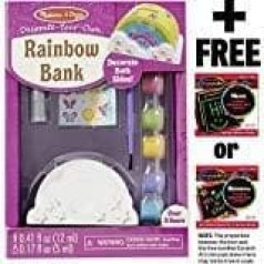 Rainbow Bank Decorate-Your-Own komplekts + BEZMAKSAS Melissa & Doug Scratch Art Mini-Pad komplekts [95396]