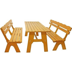 DEGAMO Freital XXL Garden Dining Set 200 cm, 2 x Bench 200 cm and 1 x Table 72 x 200 cm, Solid Pine Light Varnished Outdoor