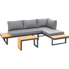 greemotion Samara Aluminium Garden Furniture Set with Cushions - Anthracite/Wood/Grey