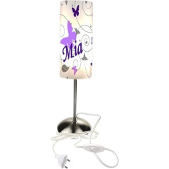 CreaDesign TI-1032-30 Butterfly Purple White naktslampa bērnu istabai ar nosaukumu, bērnu galda lampa/nakts gaisma ar slēdzi kontaktligzdai, E14, 38 cm augsts