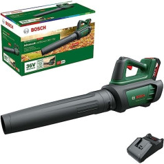 Bosch AdvancedLeafBlower 36V-750 bezvadu lapu pūtējs (1x 2,0 Ah akumulators, 36 voltu sistēma, bezsuku motors, noturīgu asmeņu noņemšanai no lielām virsmām, viegls svars: 2,8 kg, kastē)