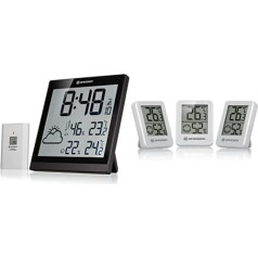 Bresser TemeoTrend JC Wall Clock Weather Station with Outdoor Sensor with DCF Radio-Controlled Clock with Large Display and Thermometer Hygrometer Temeo Hygro Indicator Set of 3 for Standing Up 4.5 x 1.6 x 5.8 cm White