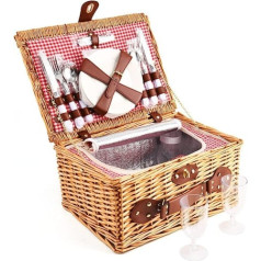 EIRONA Willow Hamper četrvietīgs piknika grozs ar izolētu dzesēšanas nodalījumu un ūdensnecaurlaidīgu segu, galda piederumu komplekts, pīti piknika grozi, piknika grozu komplekti