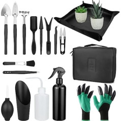 17-teiliges Mini-Gartengeräte-Set, Flachs-Taschen, schwarze Gartenarbeit, Umpflanzwerkzeuge für Sukkulenten, Umpflanzen und Schaufeln