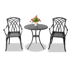 Centurion atbalsta Oshowa greznu dārza un terases galdu un 2 lielus krēslus ar roku balstiem lieta alumīnija bistro komplekts - melns