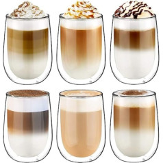 Glastal dubultsienu Latte Macchiato espresso krūzes, espresso glāžu komplekts, termiskais stikls, kafijas/dzeramās glāzes, 120-350 ml (pilna ietilpība), 2 komplekts