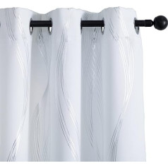 1 Pair Thermal Blackout Curtains Soft Pattern Silver Wave Insulated Curtains for Living Room Bedroom Indoor 2 Panels with Eyelets (140 x 235 cm, White)