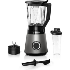 Bosch VitaPower Series 4 MMB6174SN Blender, Improved Version, Stainless Steel Blades, Made in Germany, 1.5 L Glass Container, 0.6 L To-Go Bottle, Dishwasher Safe Parts, 30,000 rpm, 1200 W, Silver