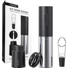 VINAK - Kit Wine Expert Rechargeable Electric Corkscrew Stainless Steel Vacuum Wine Pourer, Wine Pourer and Foil Cutter Modern Design Effortless Bottle Opener