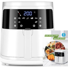 Aigostar White Cube - Air Fryer 7L 1900W, 5-in-1 Oil-Free Fryer, 7 Preset Functions with LED Screen, Removable Non-Stick Basket, Heat Preservation, 20 Recipes BPA-Free