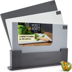 Moritz & Moritz 3 x smalcināšanas dēļu plastmasas komplekts - 32 x 22 cm - griešanas dēļu komplekts ar statīvu - smalcināšanas dēlis melns un pelēks - liels virtuves dēlis - mazgājams trauku mašīnā