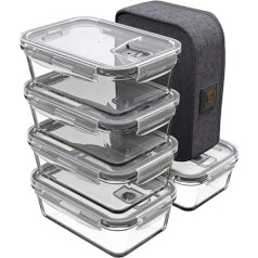 Genicook Bento pusdienu kārba ar pusdienu maisiņu/pārtikas uzglabāšanas traukiem, kas lieliski piemēroti maltīšu pagatavošanai, nesatur BPA un ir apstiprināta LFGB lietošanai mājas virtuvē vai ceļojumos (5 x 840 ml)