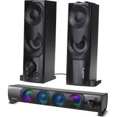 Audiocore AC955 2 in 1 2.0 PC Speaker with Soundbar Function RGB Backlight Stereo Speaker 2x3W RMS AUX 3.5mm USB Power Supply