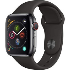 Apple Watch Series 4 40 mm (GPS + Cellular) — nerūsējošā tērauda korpuss, telpa pelēka, melna sporta siksniņa (atjaunota)