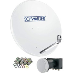 SCHWAIGER -531 Satellite System, Satellite Dish with Quad LNB (Digital) and 8 F-Connectors 7 mm, Aluminium Satellite Antenna, Light Grey, 74.5 x 84.5 cm