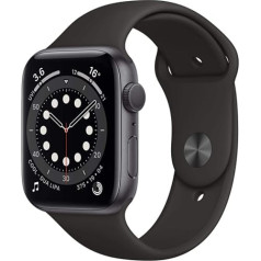 Apple Watch Series 6 (GPS, 44MM) Aluminiumgehäuse Space Grau Schwarz Sportarmband (Generalüberholt)