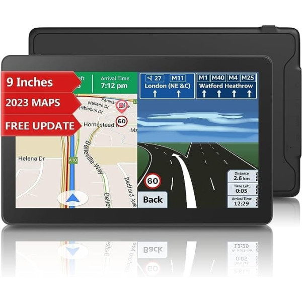 GPS Navigationsgerät für Auto, GPS Navi ar 2,5D Touchscreen 9 Zoll Navigation für Auto PKW LKW, Europa UK 52 Karten Lebenslang Kostenloses Kartenupdate mit POI Blitzerwarnung Sprachführung Fahrspur