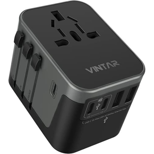 VIINTAR ceļojumu adapteris visā pasaulē, universāls ceļojumu spraudnis ar 3USBC, 2USB un 1AC ceļojumu ligzdas adaptera ligzdu, ceļojumu spraudņa adapteris visā pasaulē Vācijai, ASV, Anglijai, Taizemei, Itālijai, Austrālijai