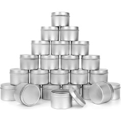 BELLE VOUS Metal Tins with Lids for Candle Making (Set of 24) 120 ml Reusable Round Candle Jars with Lids for Crafts, Travel & Camping, Metal Soap Tin, Cosmetic Tin with Lid