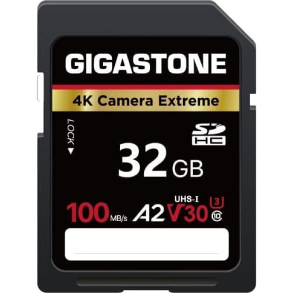 Gigastone A2 V30 32GB 4K Extreme Series SDHC atmiņas kartes ātrums 100 MB/s Savietojams ar Canon Nikon Sony Panasonic, U3 UHS-I Class 10 4K UHD video + 1 Mini Case