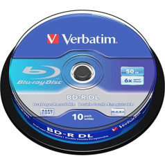 Verbatim BD-R divslāņu Blu-ray sagataves 50 GB 6 X rakstāmie Blu-ray diski ar aizsardzību pret skrāpējumiem, 10 pakešu vārpstas, Blu-ray diski video un audio failiem