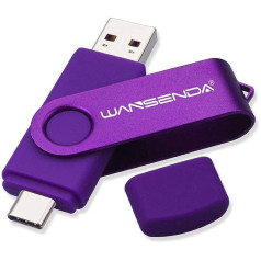 WANSENDA USB C zibatmiņa 128 GB, USB C tipa atmiņas karte OTG USB 3.0 Dual Flash Drive 2-in-1 Memory Stick planšetdatoram, personālajam datoram, MacBook, C tipa Android mobilajam tālrunim (128G, violeta)