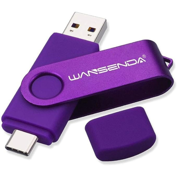 WANSENDA USB C Stick 128 GB, USB Type C Memory Stick OTG USB 3.0 Dual Flash Drive 2-in-1 Memory Stick for Tablet, PC, MacBook, Type C Android Mobile Phone (128G, Purple)