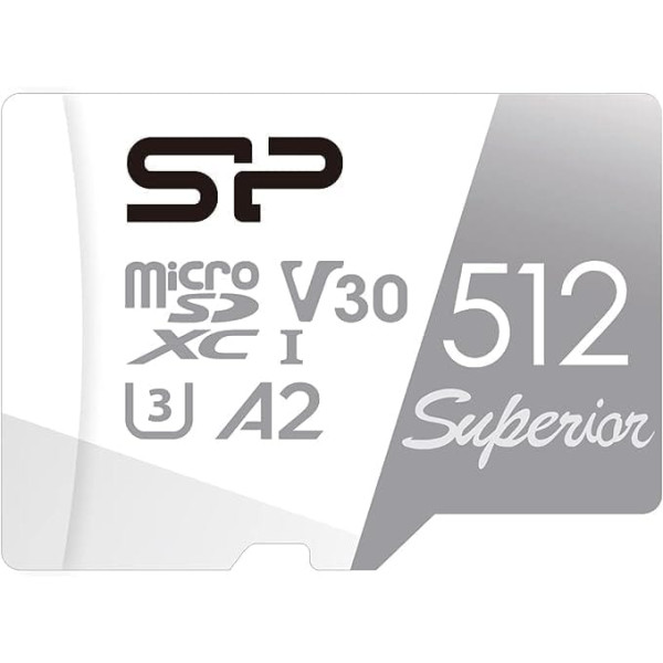 Silicon Power 512GB Superior Micro SDXC UHS-I (U3), V30 4K A2, Compatible with GoPro Hero 9 High Speed MicroSD Card with Adapter