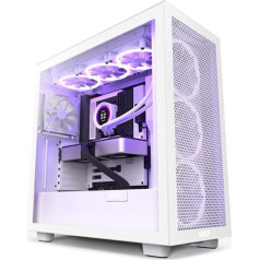 NZXT H7 Flow — CM-H71FW-01 — ATX Mid-Tower spēļu datora korpuss — Priekšējais USB-C ports — Tīkla priekšpuse un rūdīta stikla sānu panelis — Gatavs ūdens dzesēšanai — Balts